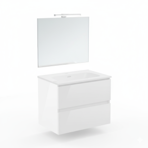 B-BEST COMPOSIZIONE FINITURA BIANCO LUCIDO L. 60 CM P. 45,5 CM H. 58,5 CM - COMPLETO DI SPECCHIO E FARETTO