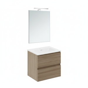 B-BEST COMPOSIZIONE FINITURA NOCE NATURALE L. 60 CM P. 45,5 CM H. 58,5 CM - COMPLETO DI SPECCHIO E FARETTO