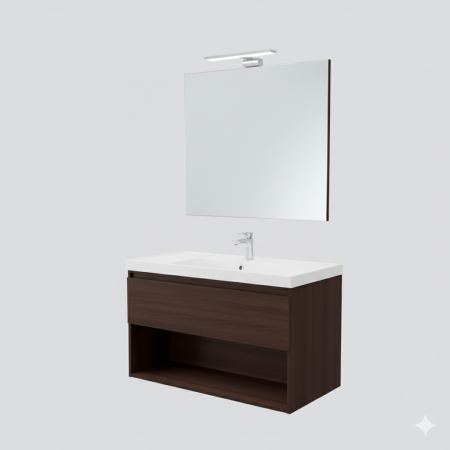 B-BEST COMPOSITION WENGE FINISH - L. 100 CM D. 45.5 CM H. 58.5 CM - 1 DRAWER - COMPLETE WITH MIRROR AND SPOTLIGHT