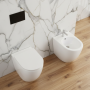 FLY SET VASE + BIDET FILO WALL WITHOUT RIM INCLUDING SOFT CLOSE SEAT
