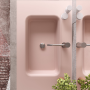 LINE COMPOSIZIONE MOBILE 100 CM CON LAVABO IN VETRO SATINATO ROSA OPACO C/SPECCHIO TONDO