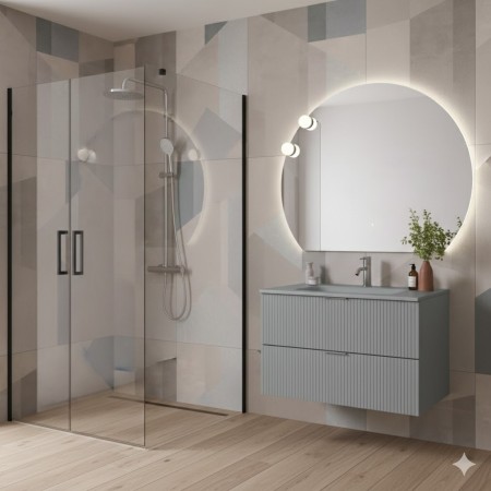 LINE COMPOSIZIONE MOBILE 100 CM CON LAVABO IN VETRO SATINATO GRIGIO OPACO C/SPECCHIO TONDO