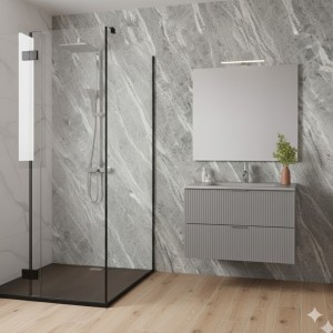 LINE COMPOSIZIONE MOBILE 80 CM CON LAVABO IN VETRO SATINATO GRIGIO OPACO C/SPECCHIO RETTANGOLARE