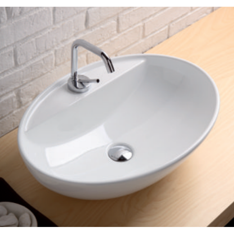 SAN MARCIANO CERAMICHE SOFTLY LAVABO APPOGGIO C/ FORO RUBINETTO 60X43 BIANCO LUCIDO