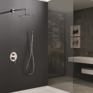 MOSCU KIT DOCCIA SOFFIONE CON MISCELATORE MECCANICO A 2 VIE + DOCCETTA ACCIAIO INOX S.316