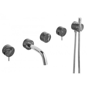MARMO 5-HOLE WALL-MOUNTED BATHTUB MIXER WITH DIVERTER AND INTEGRATED BLACK HANDSHOWER IB RUBINETTERIE MARMO 5-HOLE WALL-MOUNTED BATHTUB MIXER WITH DIVERTER AND INTEGRATED BLACK HANDSHOWER