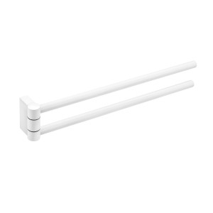 COSMIC BLACK & WHITE DOUBLE SWIVEL TOWEL RACK IN SATIN WHITE