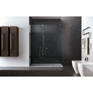 DISENIA WALK-IN 1 FIXED SIDE 8 MM GLASS - TRANSPARENT GLASS, POLISHED CHROME PROFILE.