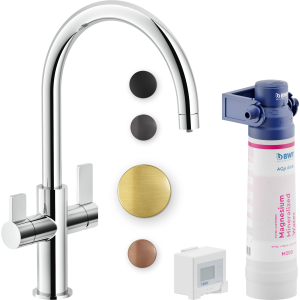 SOURCE FILTER TWO-HANDLE MIXER WITH KITCHEN FILTRATION SYSTEM GOLD SPACE PVD NOBILI SOURCE FILTER MIXER WITH DUAL CONTROL AND KITCHEN FILTERING SYSTEM IN SPACE GOLD PVD